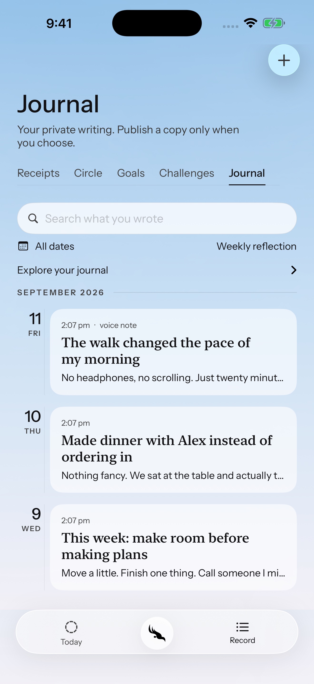 FIREBIRD private journal with dated entries and search