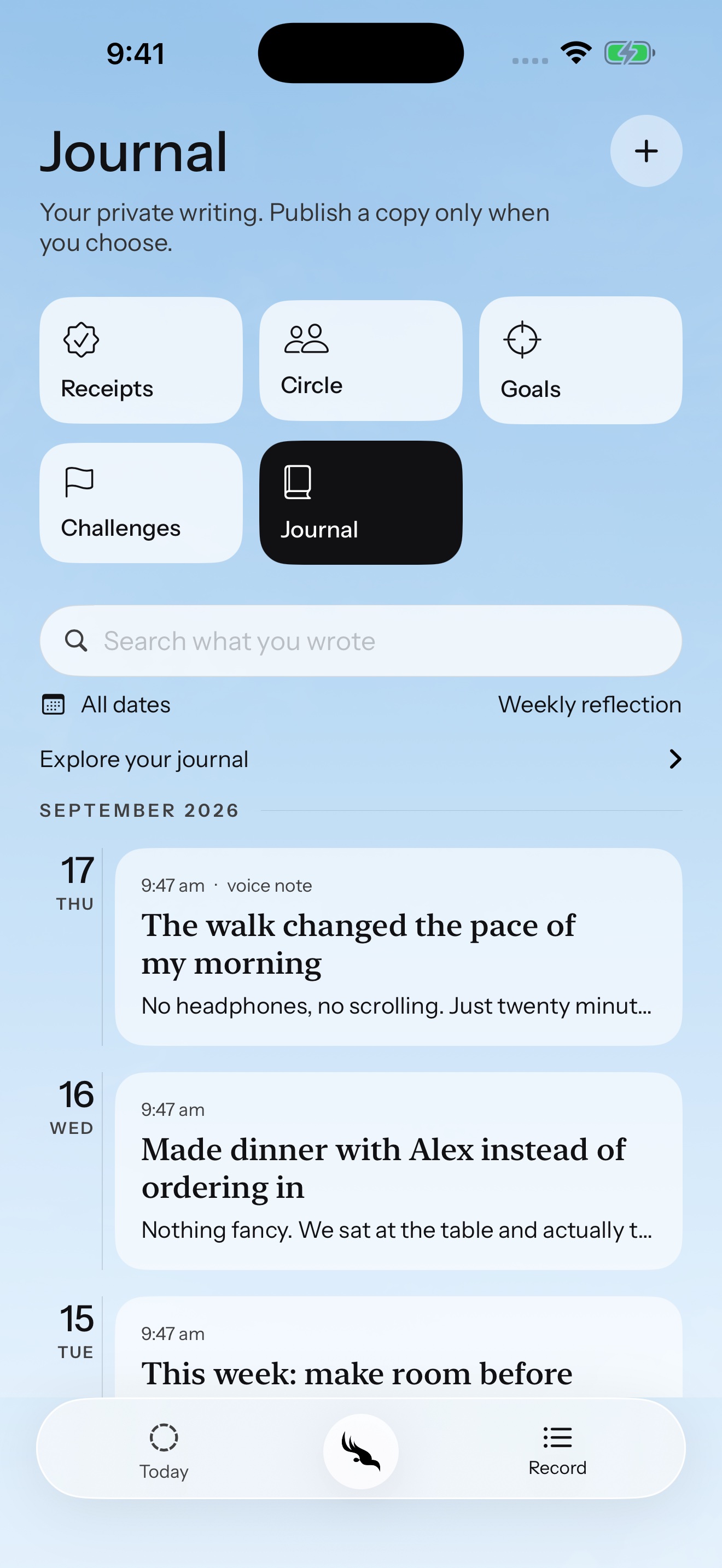 FIREBIRD private journal with dated entries and search