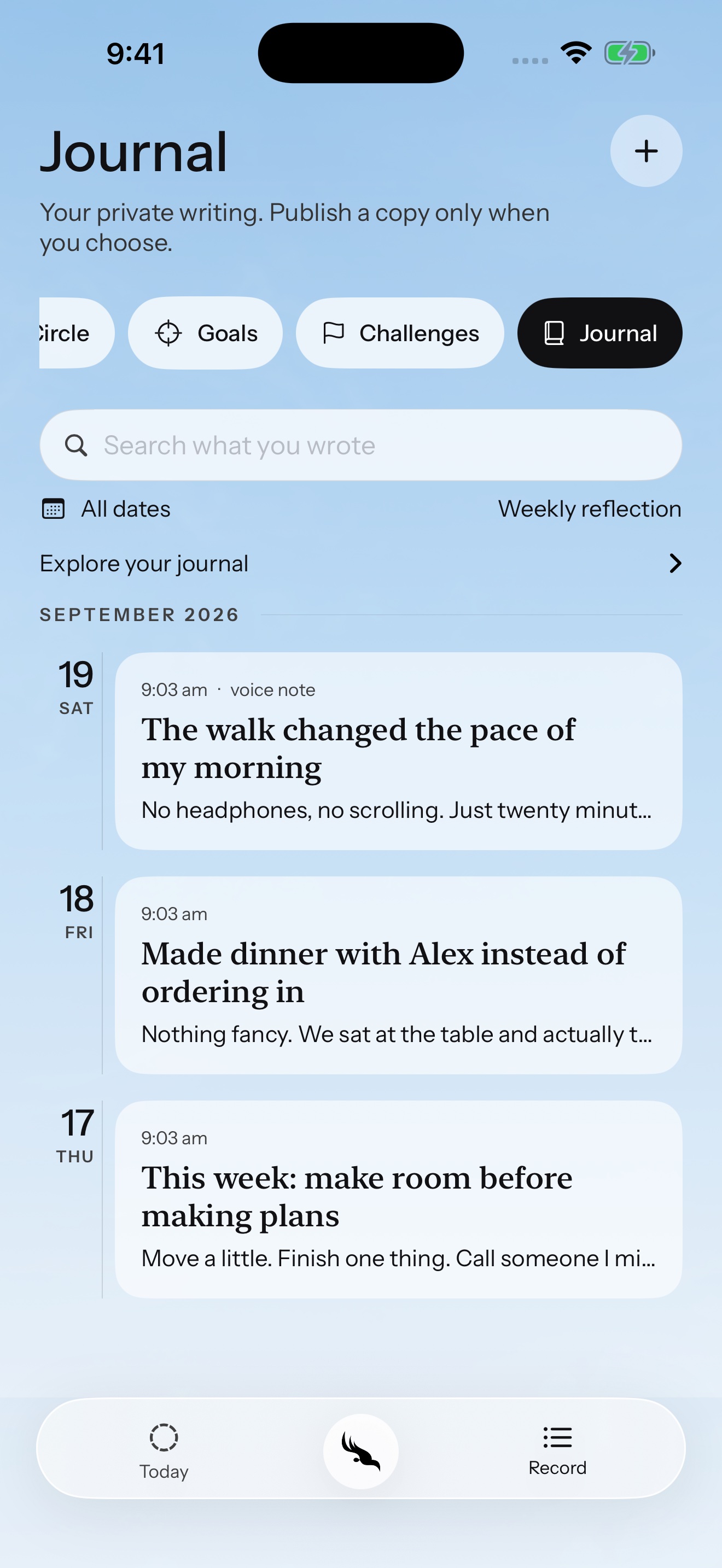 FIREBIRD private journal with dated entries and search