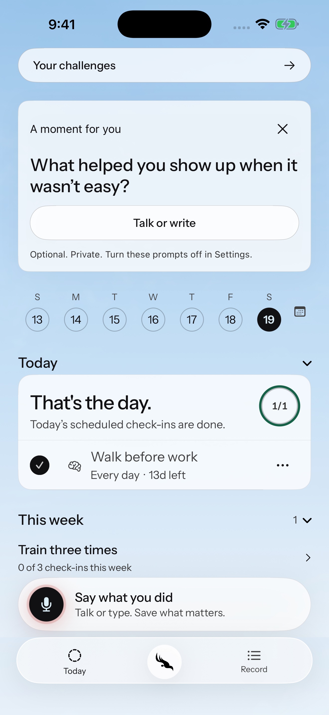 FIREBIRD Today with an optional private reflection and scheduled check-ins